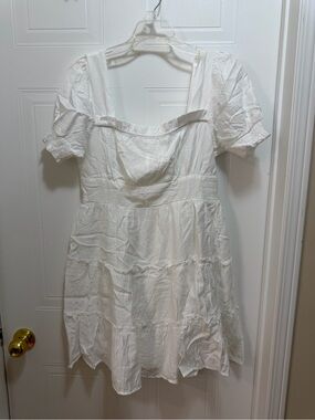 MINE White Smocked Square-Neck Cotton Sundress
